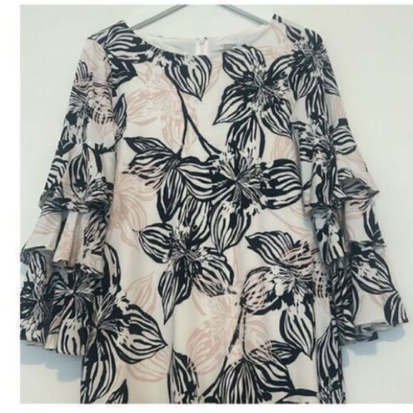 Calvin Klein Women’s Size 2 Tiered Sleeve Shift Dress Multicolor Floral Zip Up - Picture 4 of 12